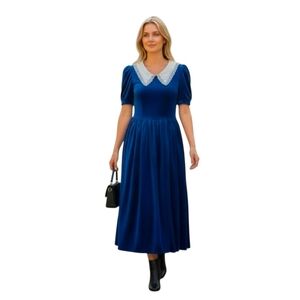 Vintage Gunne Sax By Jessica McClintock 1980s Royal Blue Velvet Size 5 Small